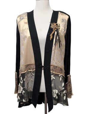 Spencer Alexis Womens Vtg Sz 1X Asian Style Floral Bell Sleeve Kimono Jacket Top